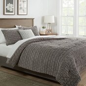 Wholesale - 3pc RUCHED FAUX FUR GREY KING COMFORTER SET C/P 1, UPC: 191908617725